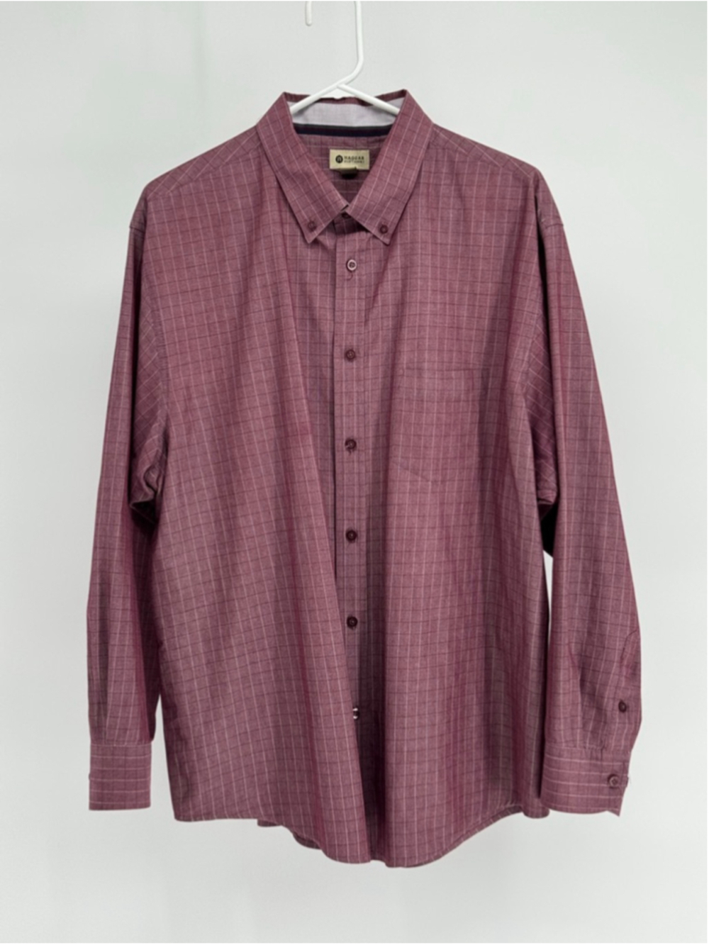 Haggar Casual Button Down Shirt XL Burgundy White Plaid
